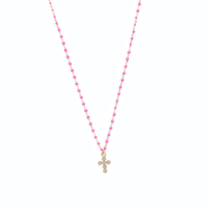 Collana Crucis, croce con zirconi, argento 925 dorato