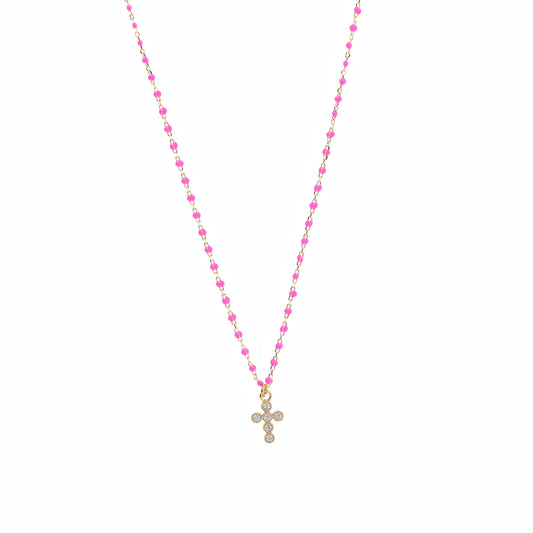 Collana Crucis, croce con zirconi, argento 925 dorato