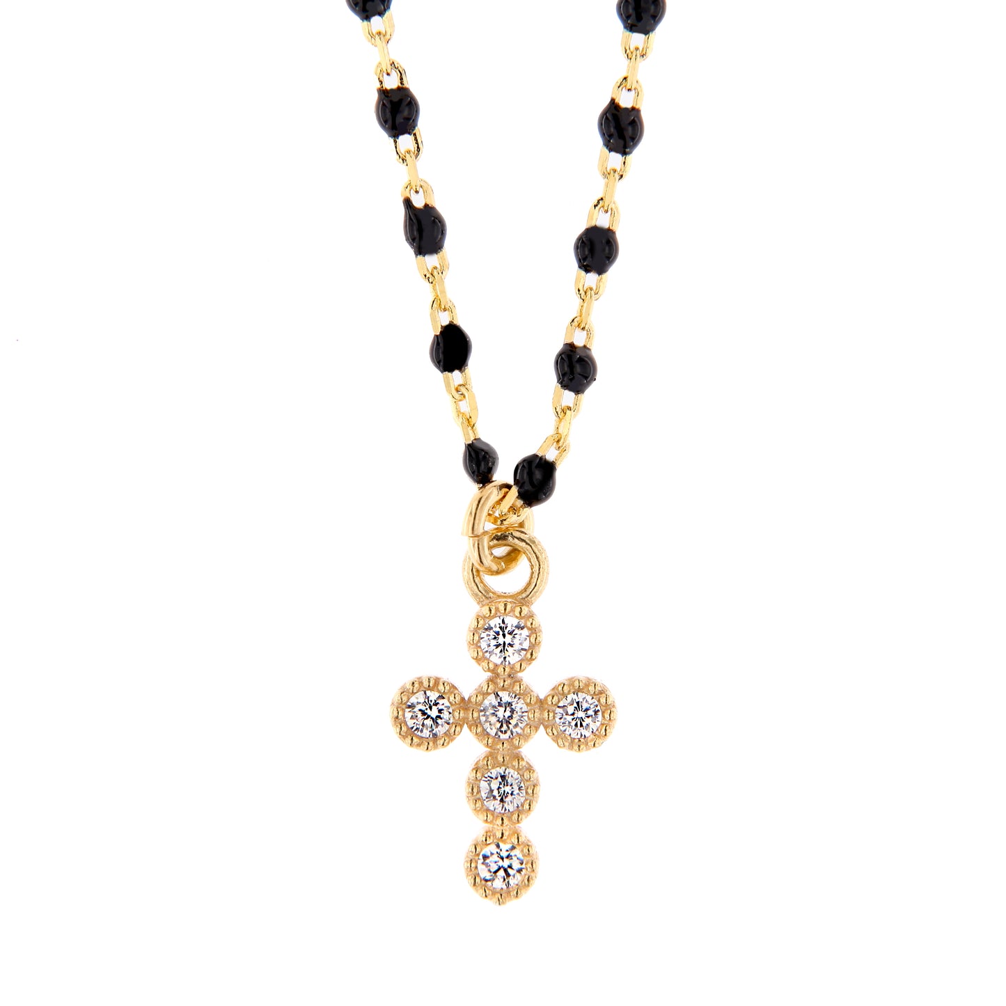Collana Crucis, croce con zirconi, argento 925 dorato