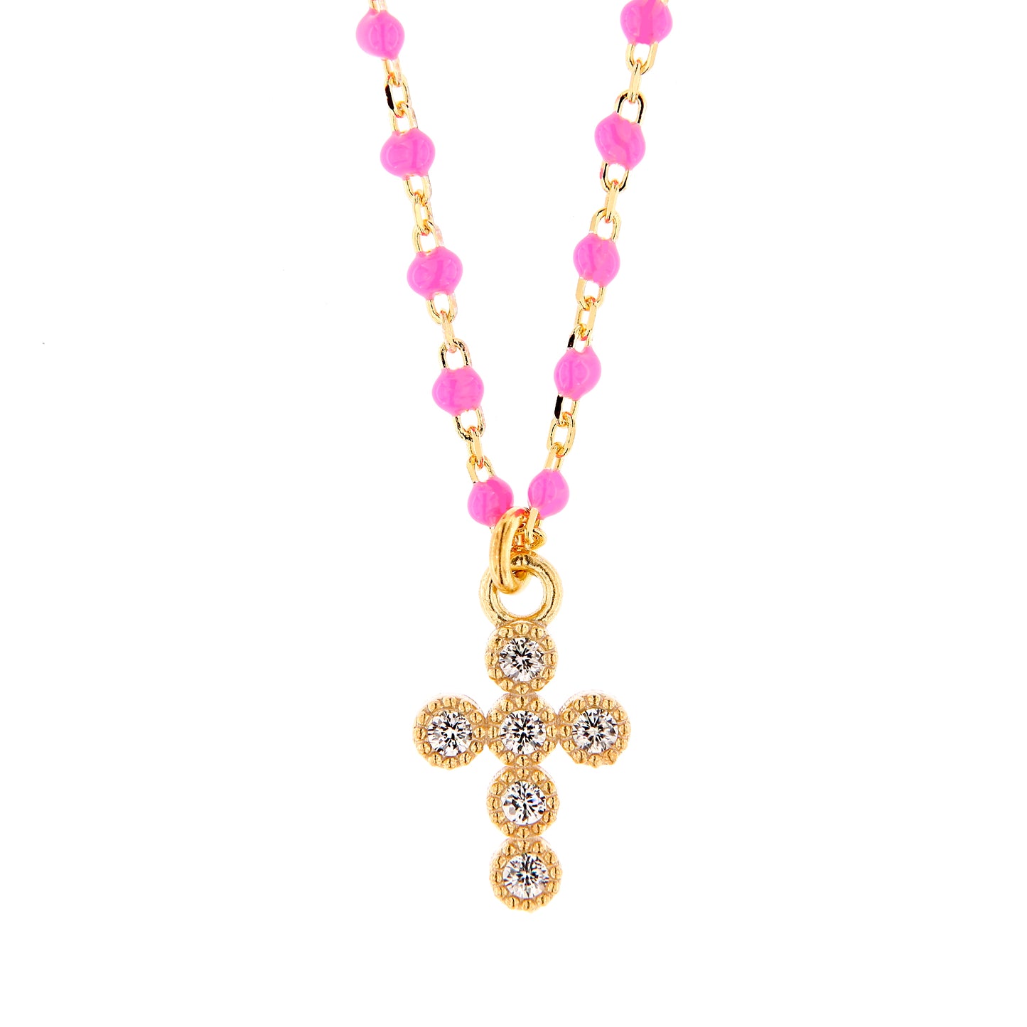 Collana Crucis, croce con zirconi, argento 925 dorato
