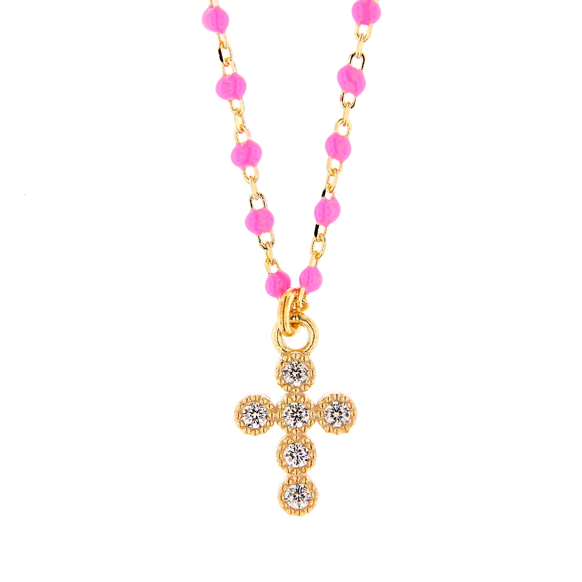 Collana Crucis, croce con zirconi, argento 925 dorato