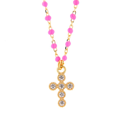 Collana Crucis, croce con zirconi, argento 925 dorato