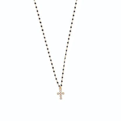 Collana Crucis, croce con zirconi, argento 925 dorato
