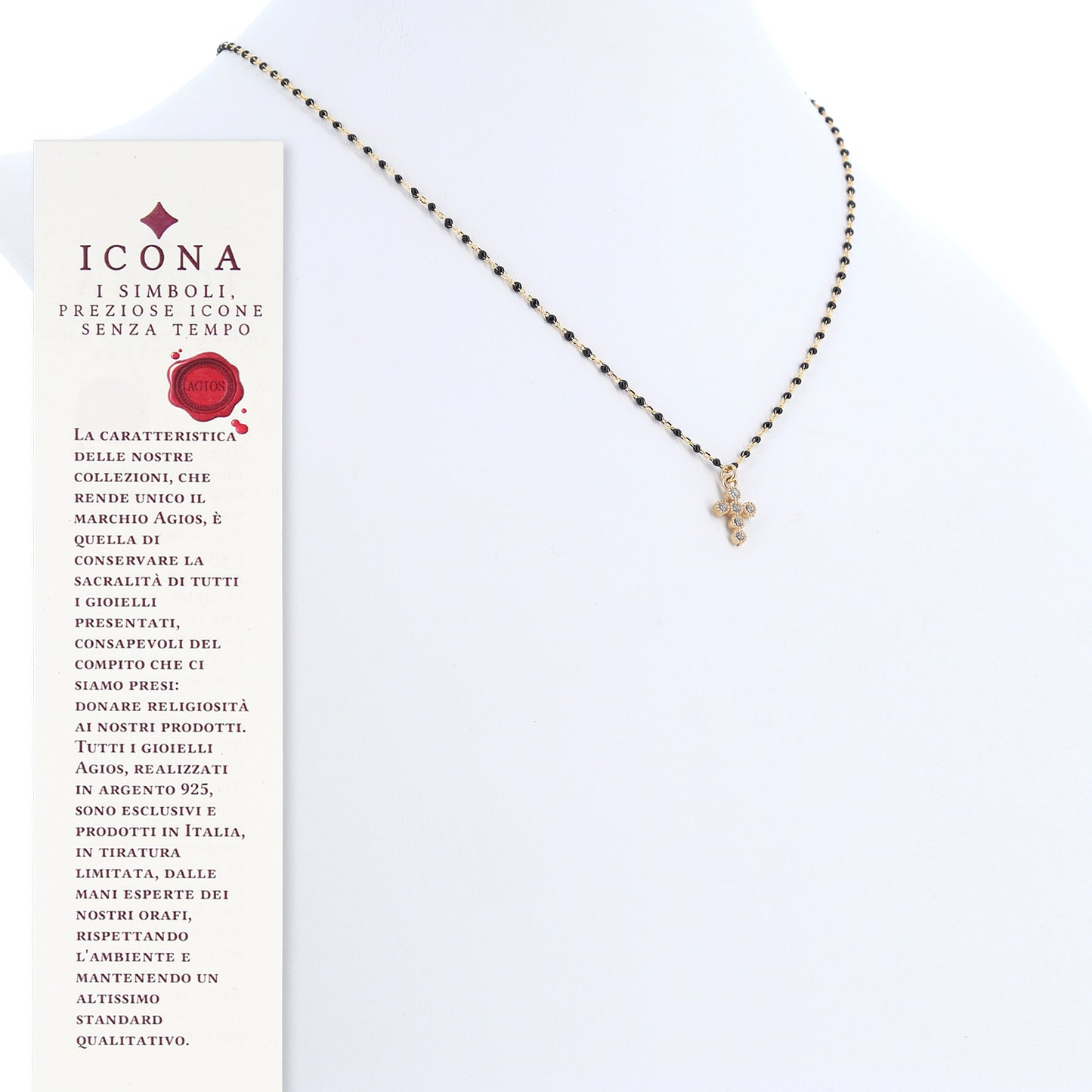 Collana Crucis, croce con zirconi, argento 925 dorato