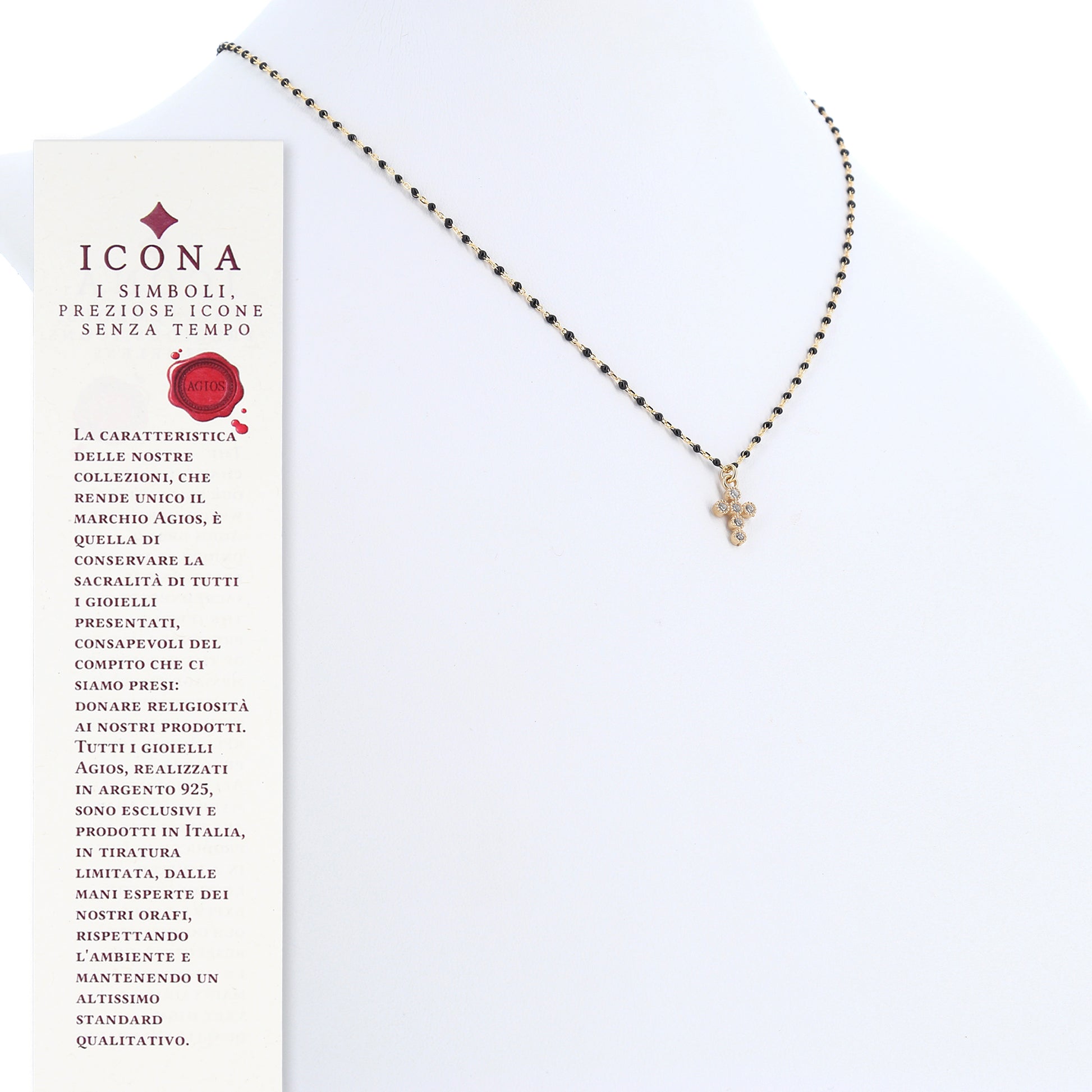 Collana Crucis, croce con zirconi, argento 925 dorato