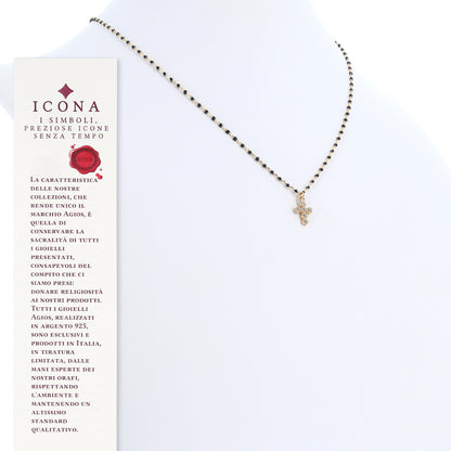 Collana Crucis, croce con zirconi, argento 925 dorato