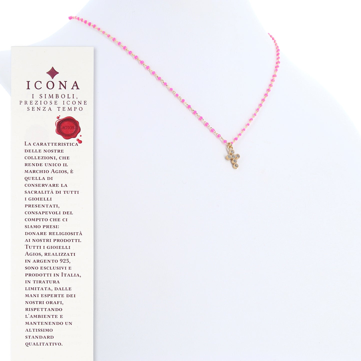 Collana Crucis, croce con zirconi, argento 925 dorato