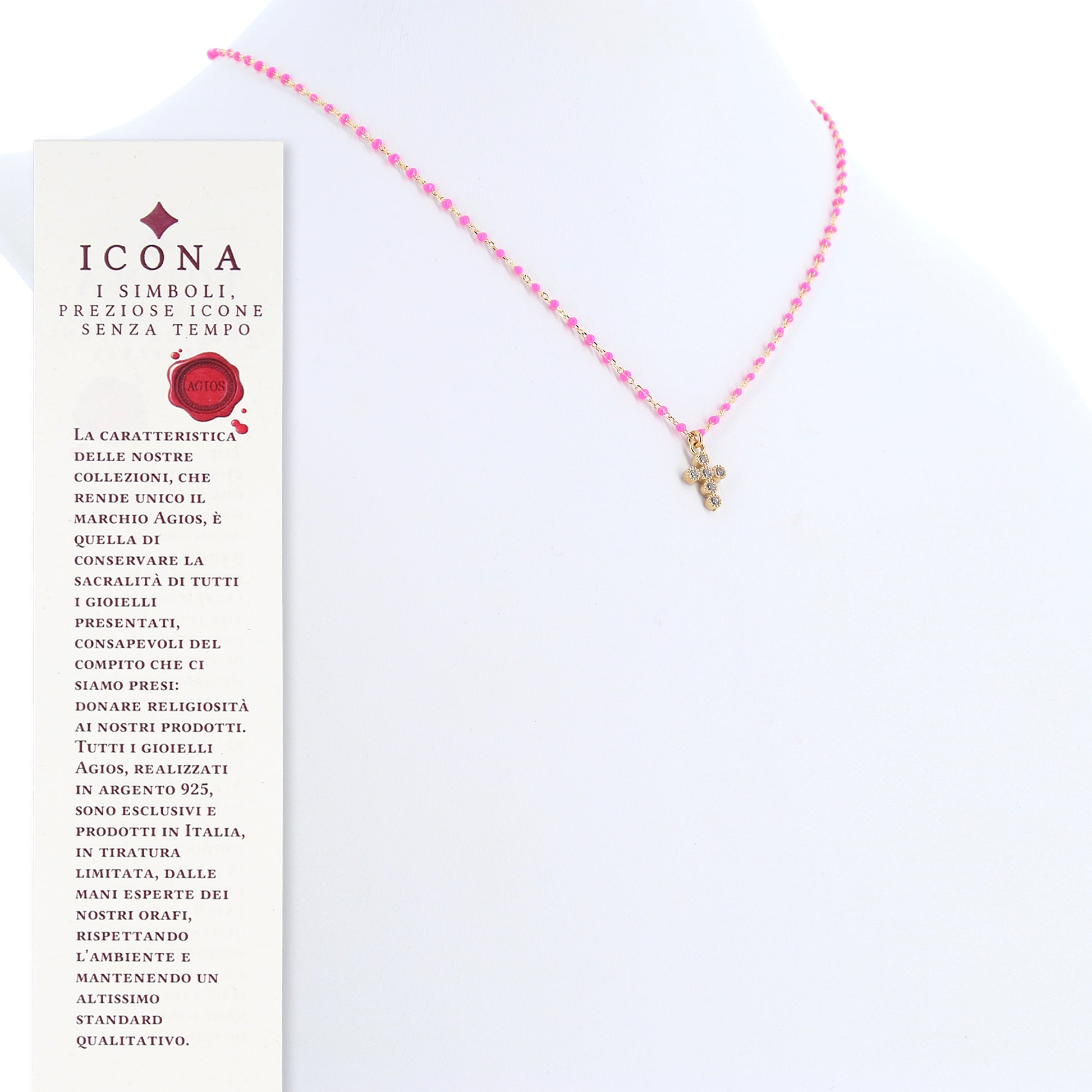 Collana Crucis, croce con zirconi, argento 925 dorato