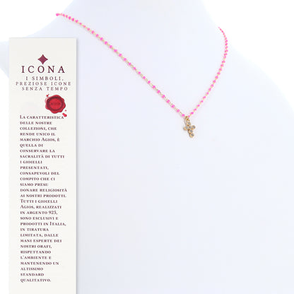 Collana Crucis, croce con zirconi, argento 925 dorato