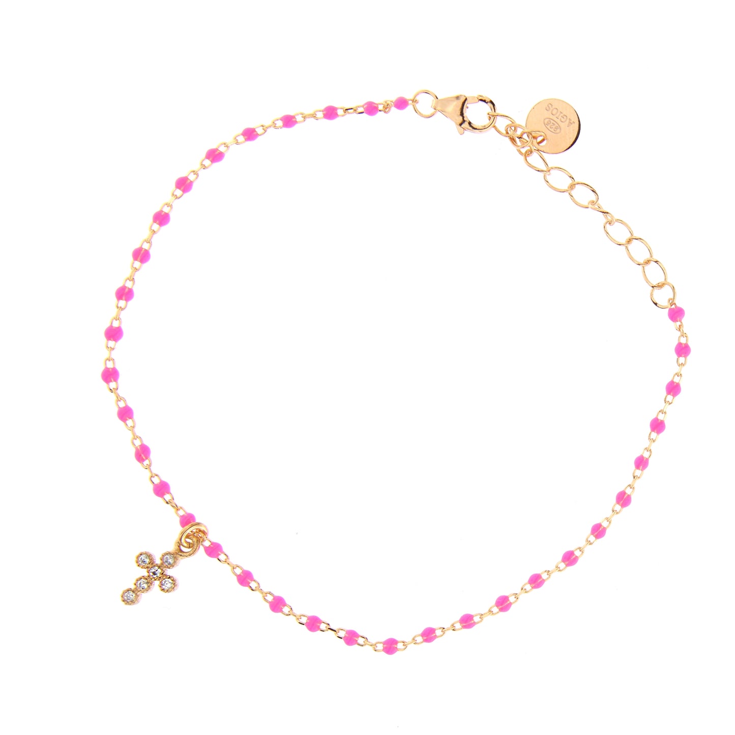 Bracciale Crucis, croce con zirconi, argento 925 dorato