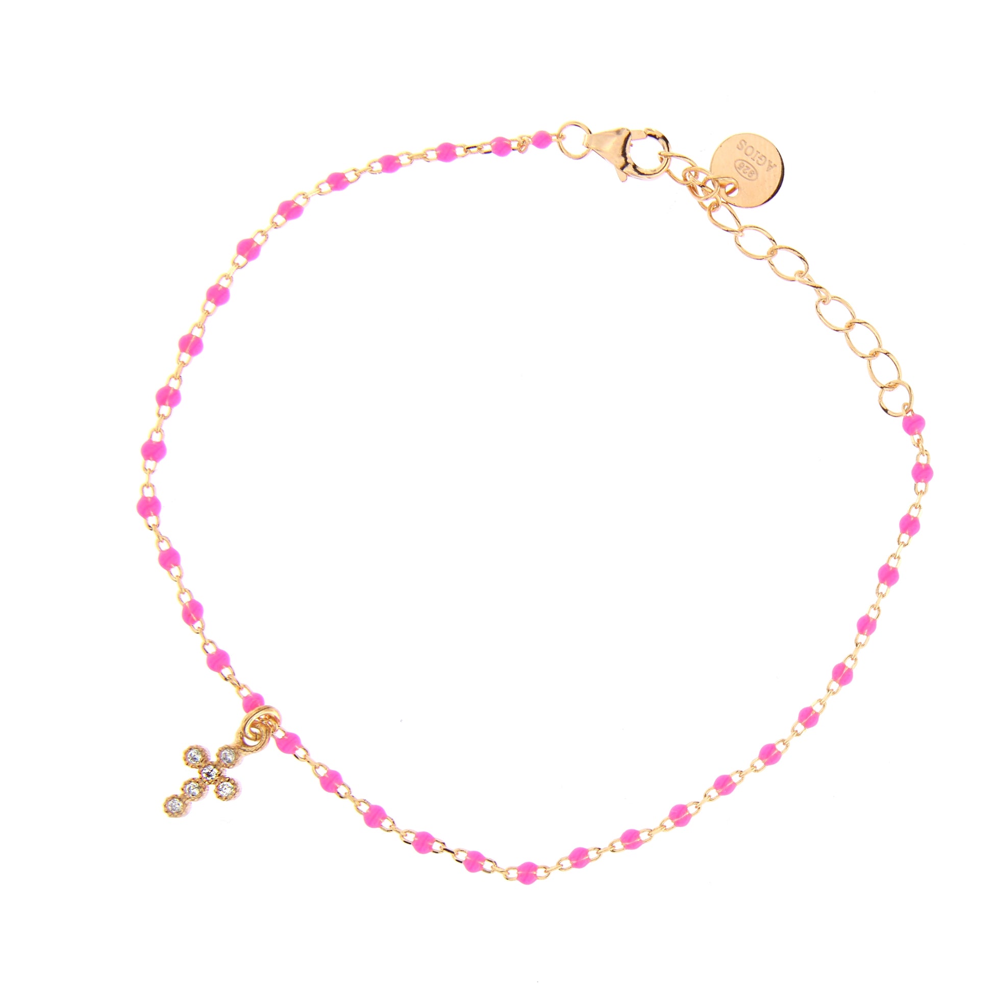 Bracciale Crucis, croce con zirconi, argento 925 dorato