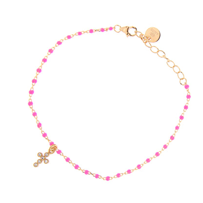 Bracciale Crucis, croce con zirconi, argento 925 dorato