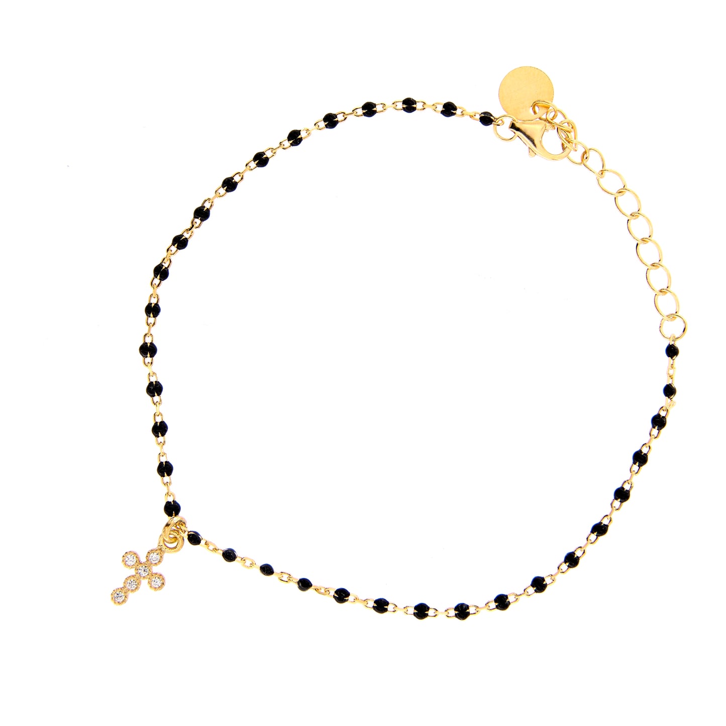 Bracciale Crucis, croce con zirconi, argento 925 dorato