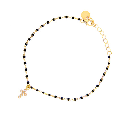Bracciale Crucis, croce con zirconi, argento 925 dorato