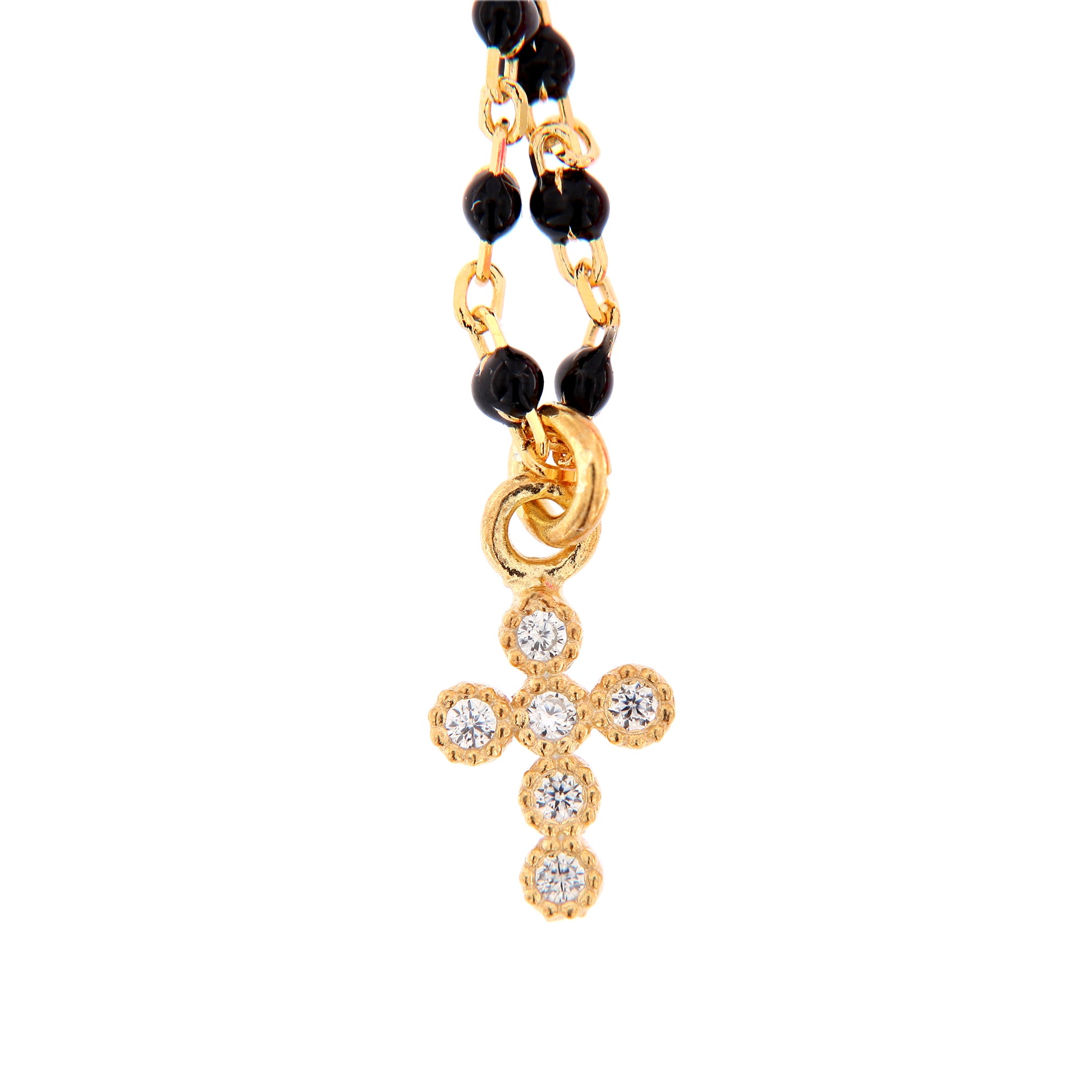 Bracciale Crucis, croce con zirconi, argento 925 dorato