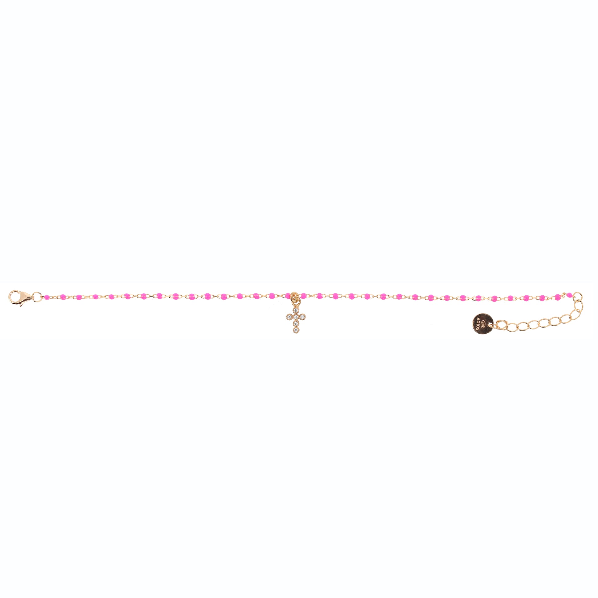 Bracciale Crucis, croce con zirconi, argento 925 dorato
