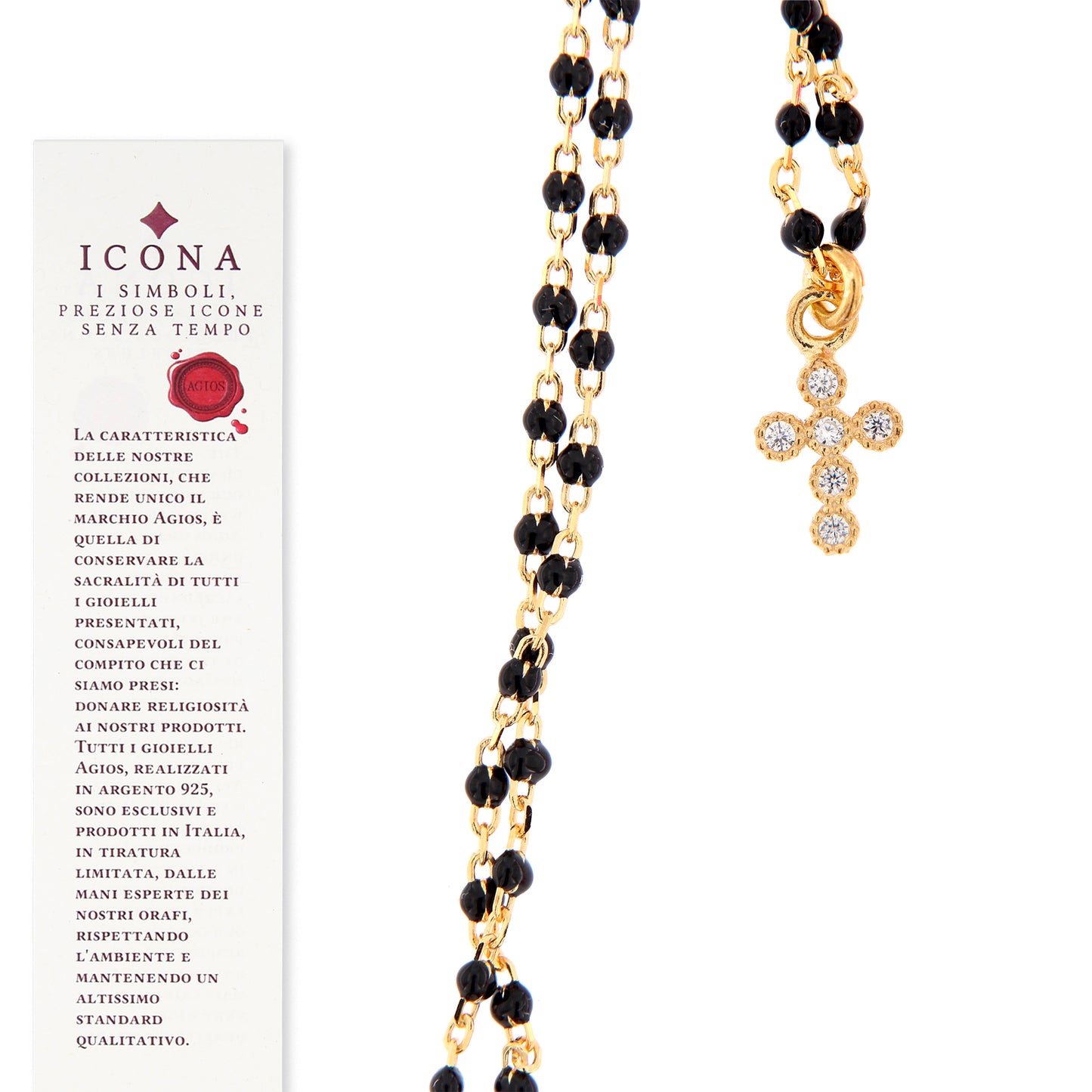 Bracciale Crucis, croce con zirconi, argento 925 dorato