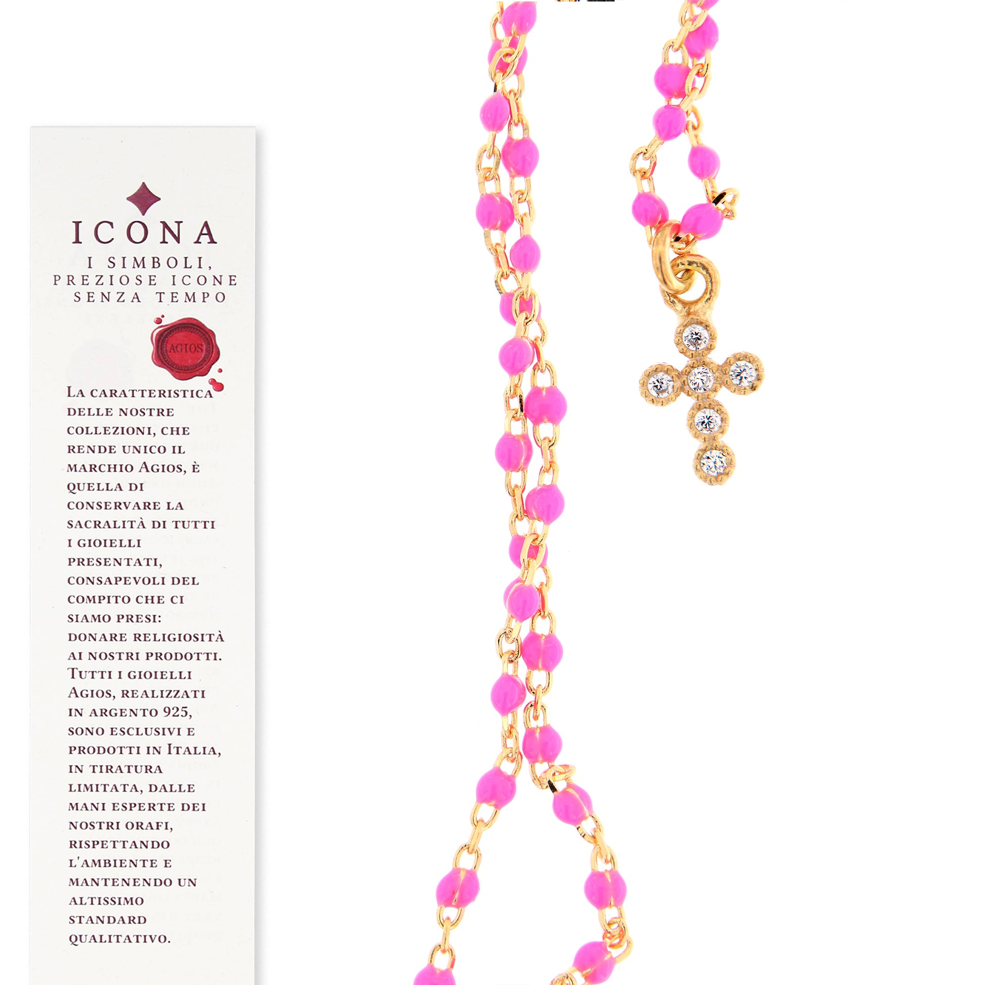 Bracciale Crucis, croce con zirconi, argento 925 dorato