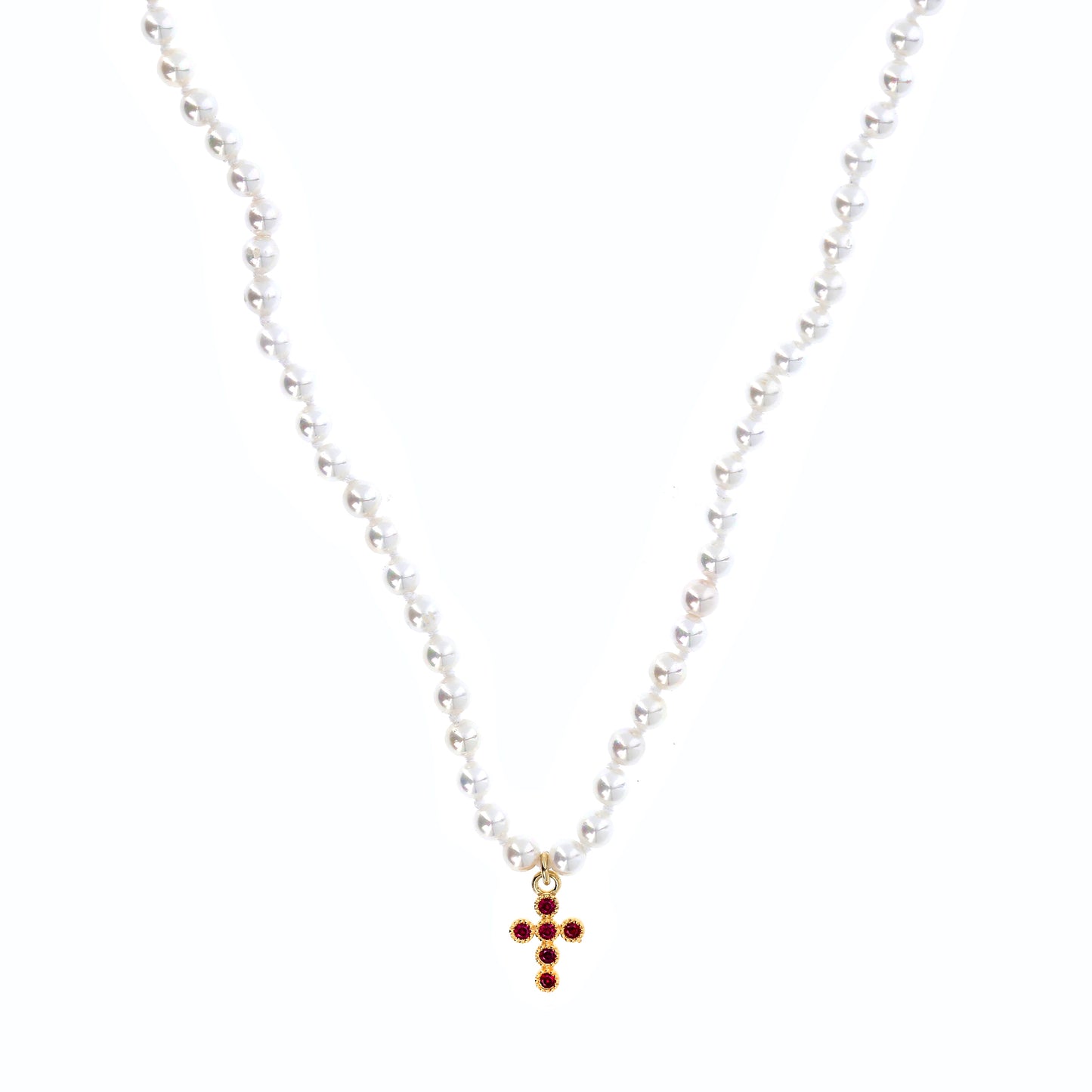 Collana Crucis con perle, croce con zirconi, argento 925 dorato