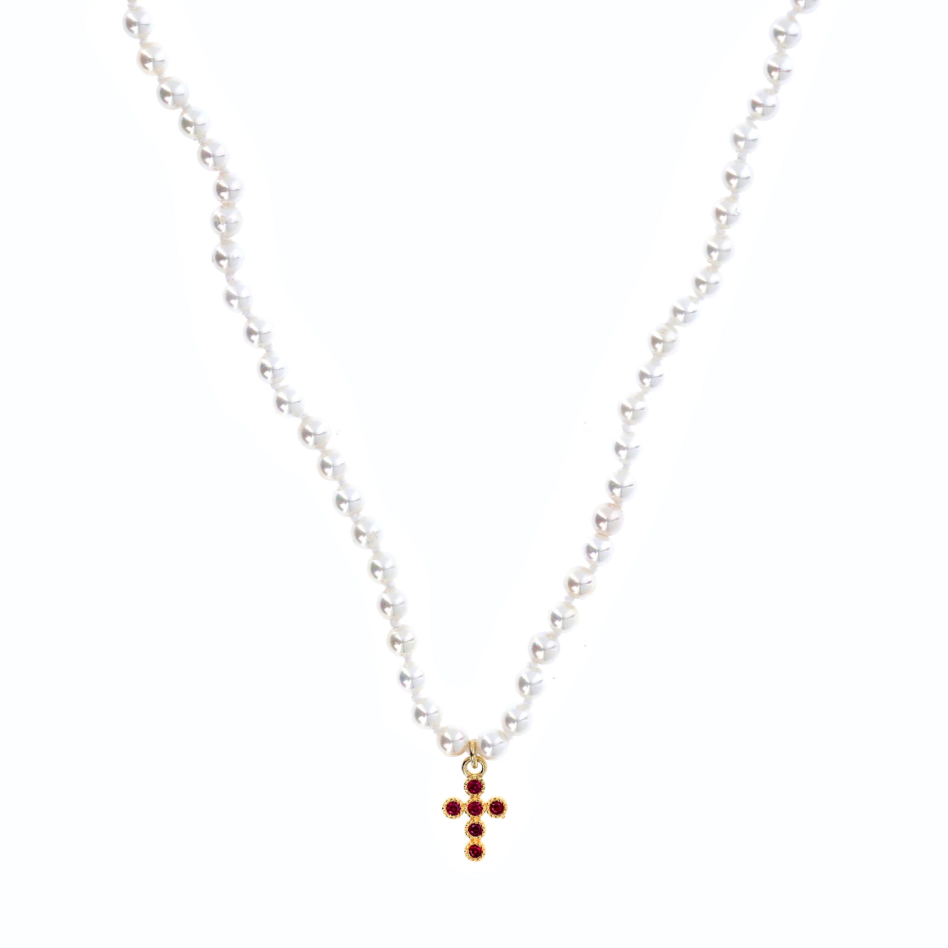 Collana Crucis con perle, croce con zirconi, argento 925 dorato