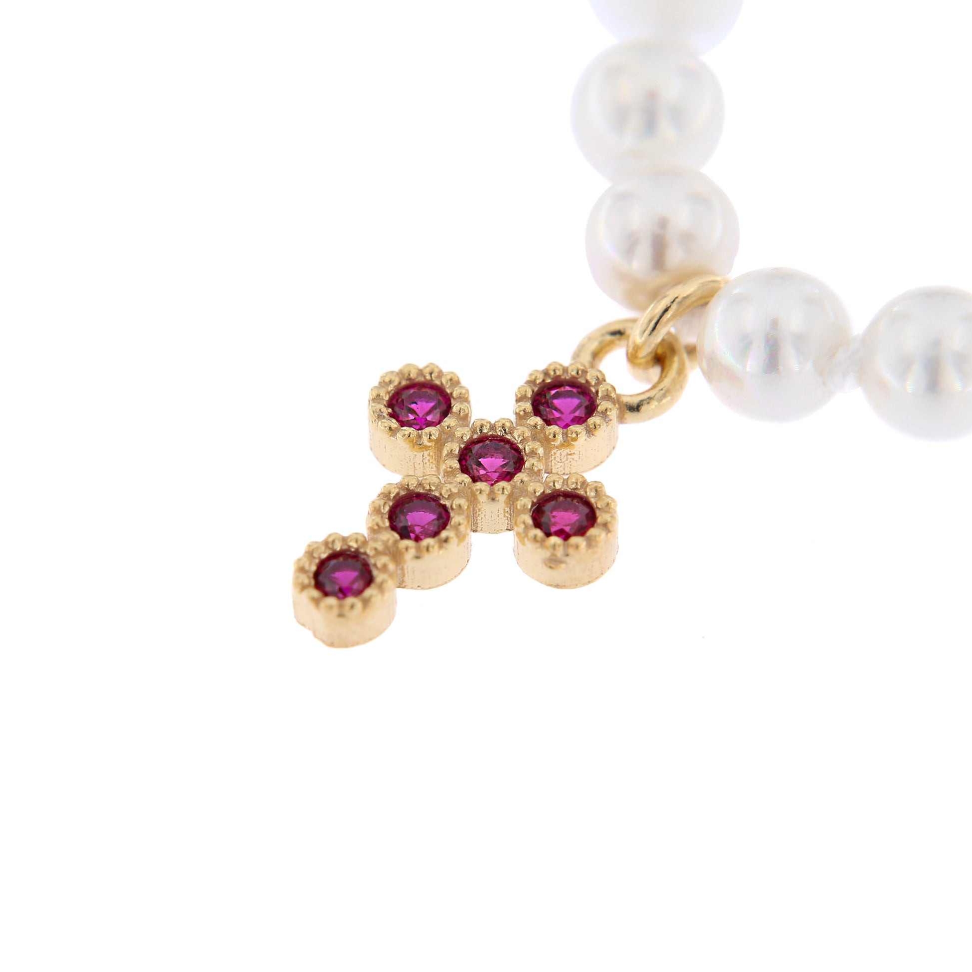 Collana Crucis con perle, croce con zirconi, argento 925 dorato
