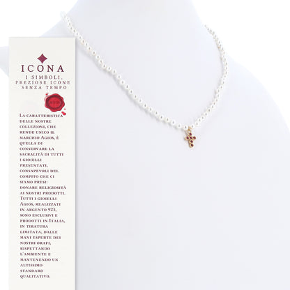 Collana Crucis con perle, croce con zirconi, argento 925 dorato