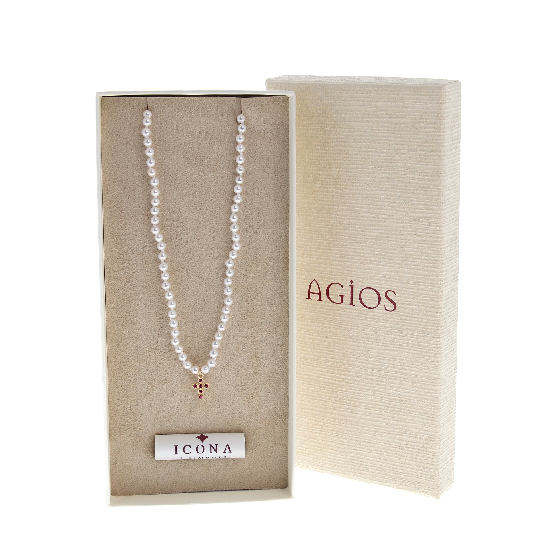 Collana Crucis con perle, croce con zirconi, argento 925 dorato