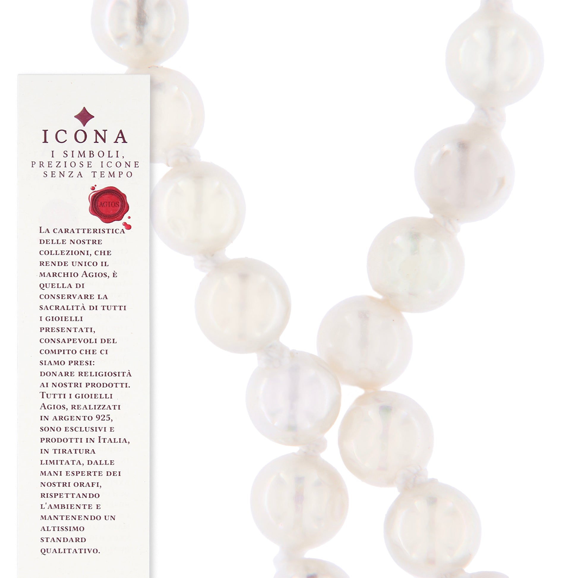 Bracciale Crucis in perle di conchiglia, Croce con zirconi Rubino in argento 925