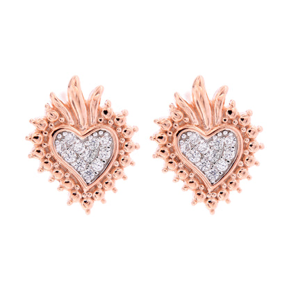 Orecchini Sacrum Cor, Cuore Votivo con zirconi, argento 925 rosè