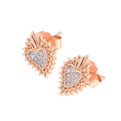 Orecchini Sacrum Cor, Cuore Votivo con zirconi, argento 925 rosè