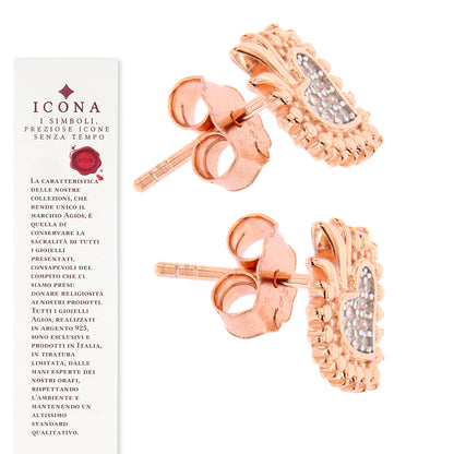 Orecchini Sacrum Cor, Cuore Votivo con zirconi, argento 925 rosè