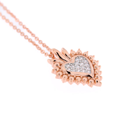 Collana Sacrum Cor, Cuore Votivo con zirconi, argento 925 rosè