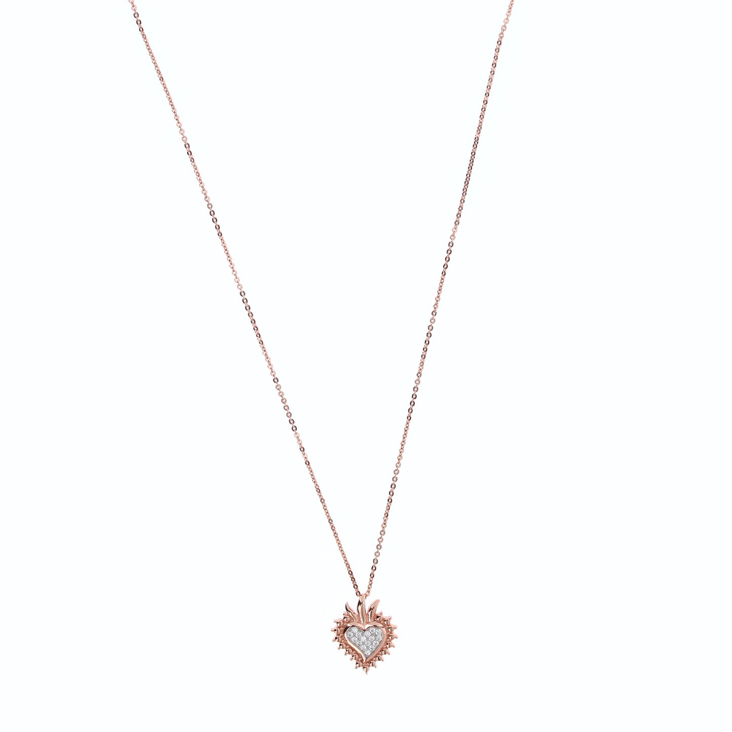 Collana Sacrum Cor, Cuore Votivo con zirconi, argento 925 rosè