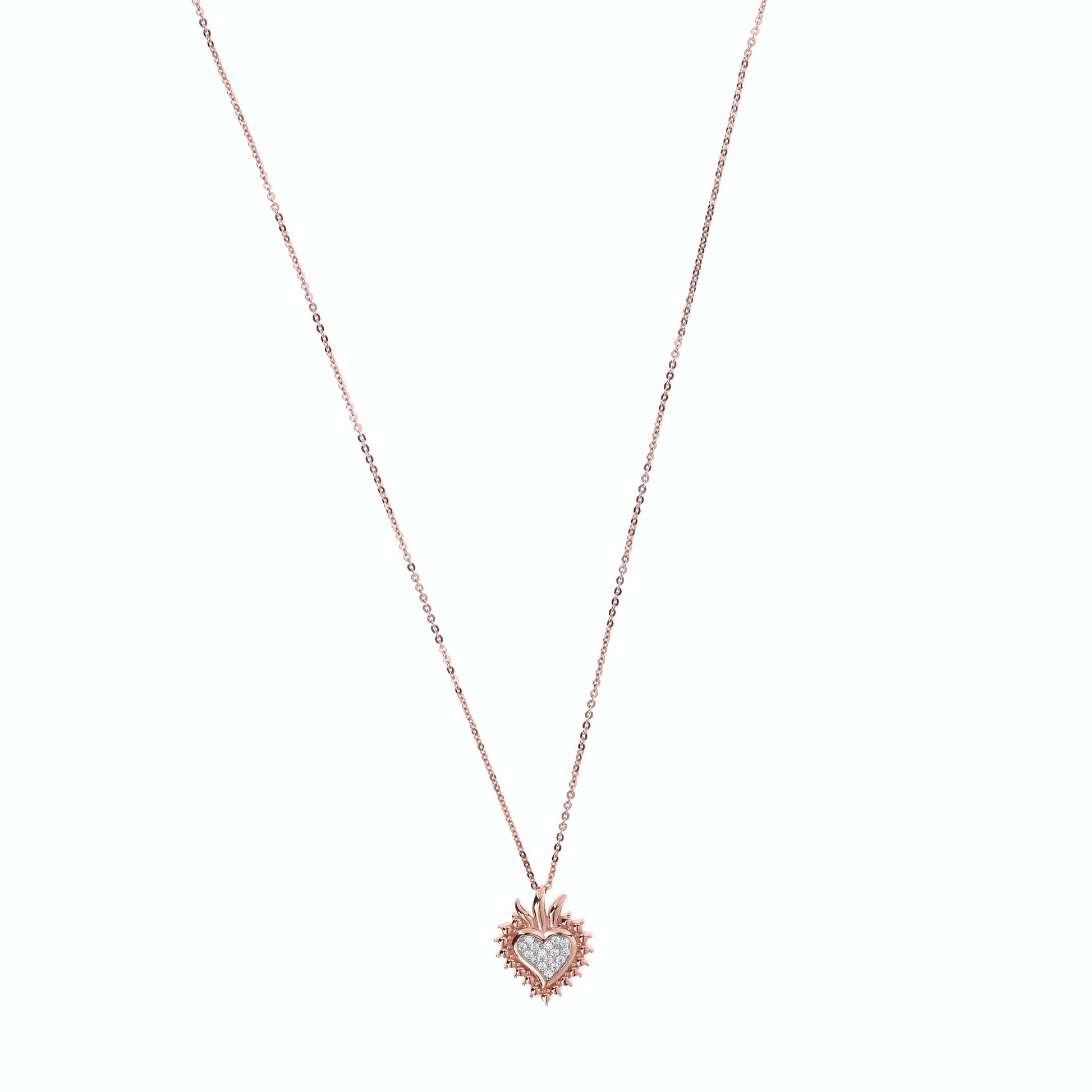 Collana Sacrum Cor, Cuore Votivo con zirconi, argento 925 rosè