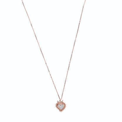 Collana Sacrum Cor, Cuore Votivo con zirconi, argento 925 rosè