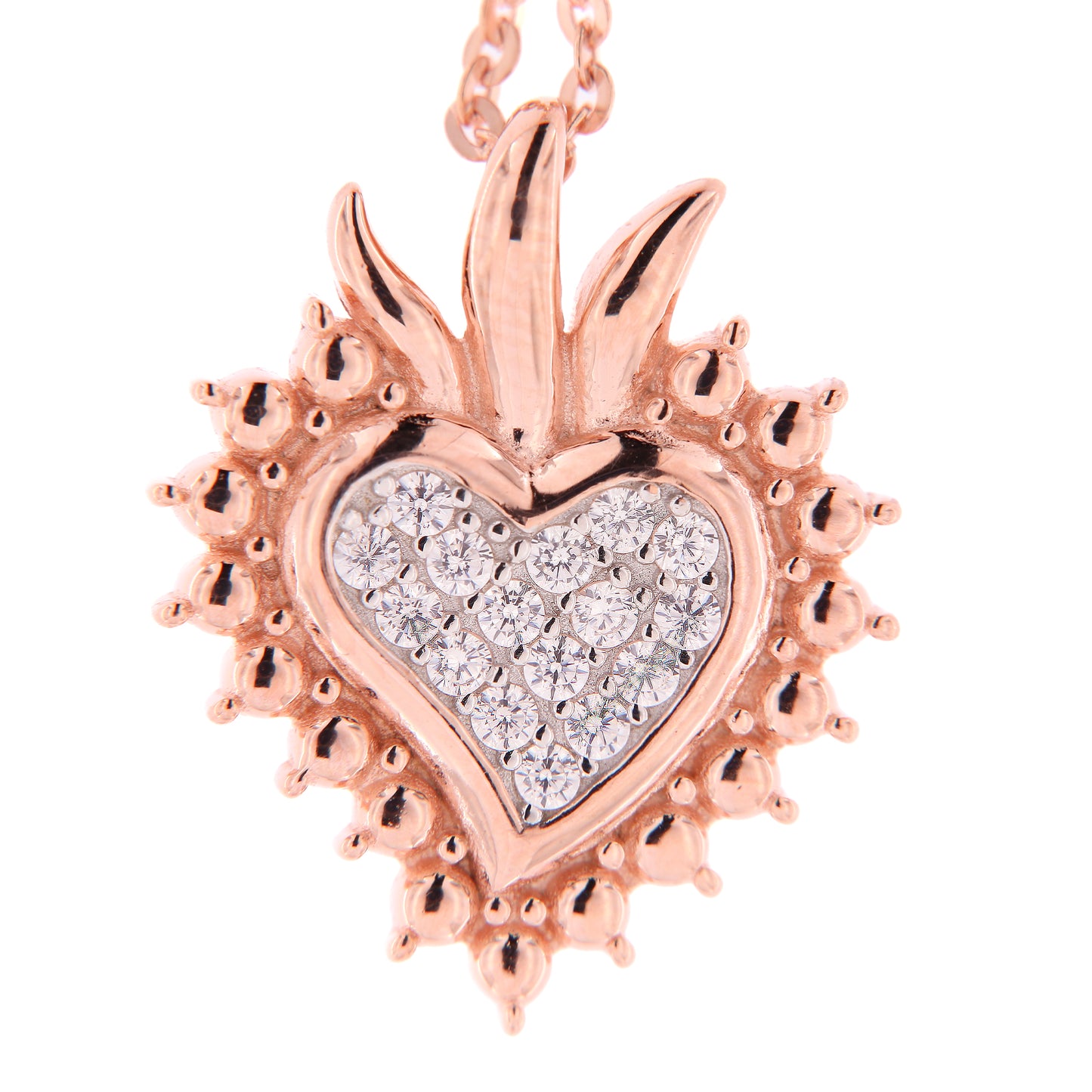 Collana Sacrum Cor, Cuore Votivo con zirconi, argento 925 rosè