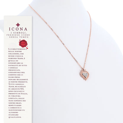 Collana Sacrum Cor, Cuore Votivo con zirconi, argento 925 rosè