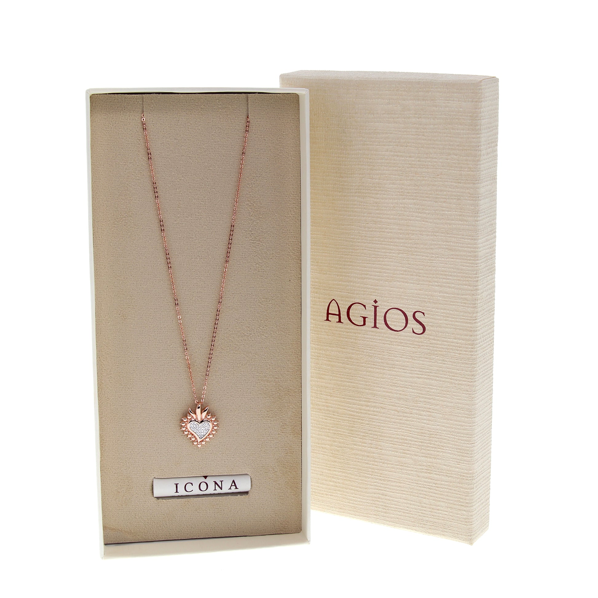 Collana Sacrum Cor, Cuore Votivo con zirconi, argento 925 rosè