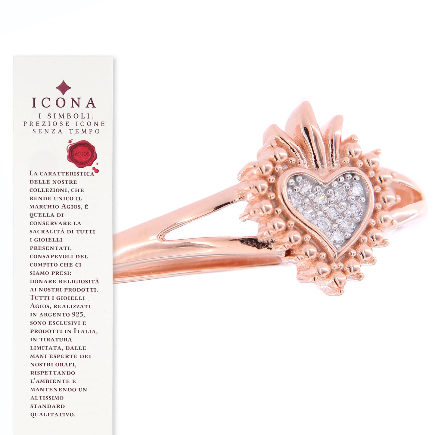 Anello Sacrum Cor, Cuore Votivo con zirconi, argento 925 rosè
