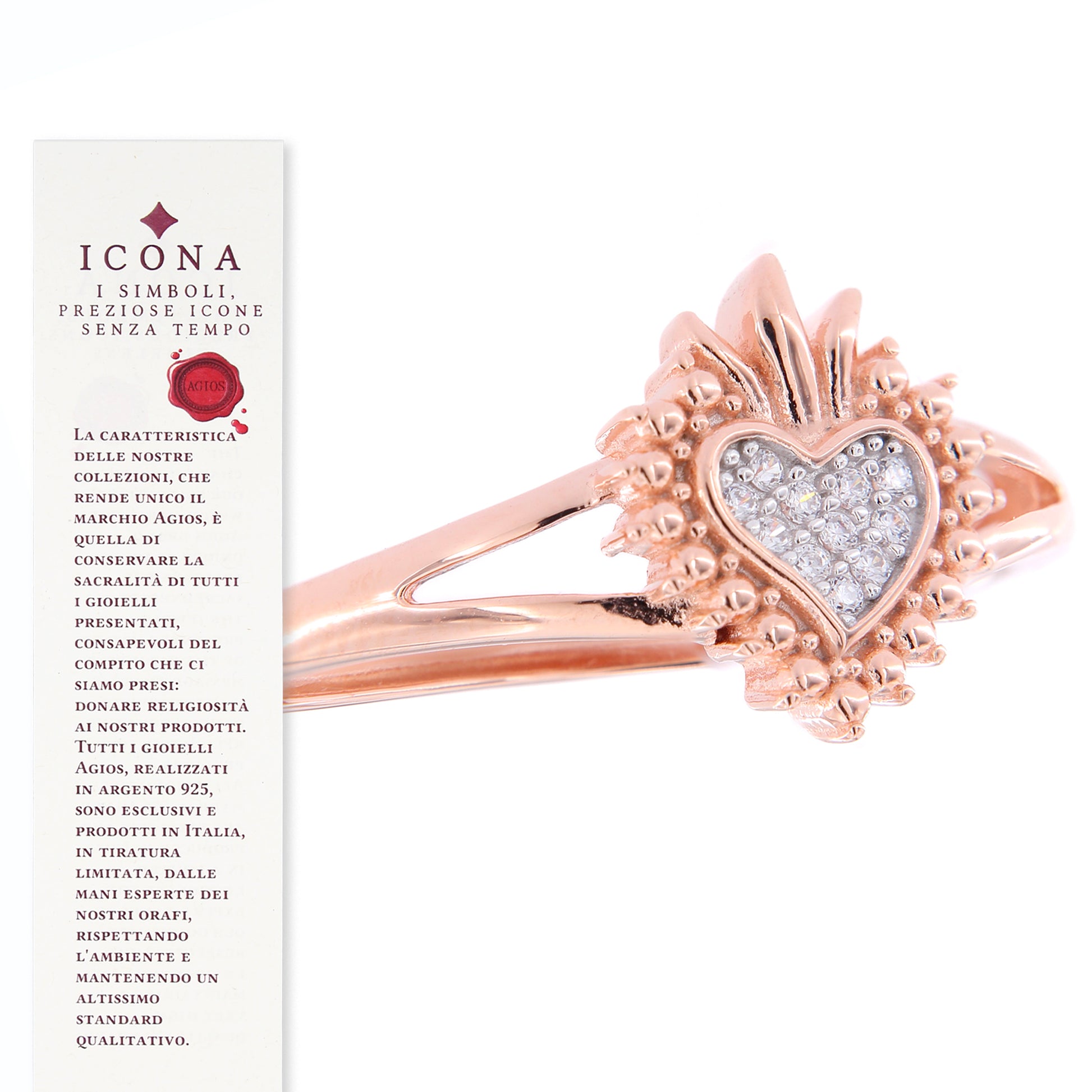Anello Sacrum Cor, Cuore Votivo con zirconi, argento 925 rosè
