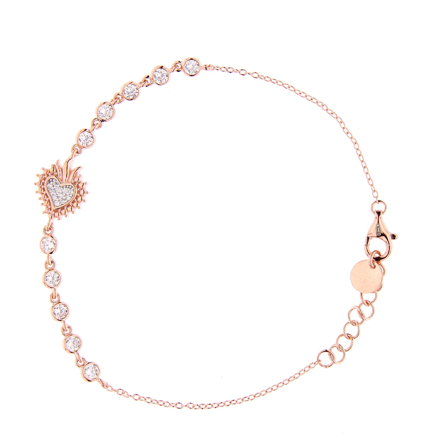 Bracciale Sacrum Cor, Cuore Votivo con zirconi, argento 925 rosè