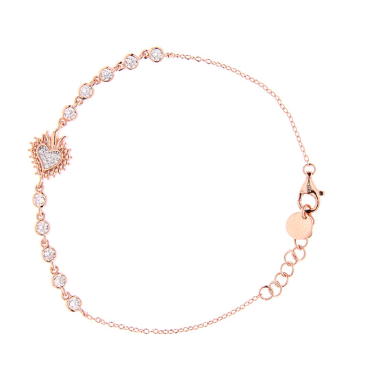 Bracciale Sacrum Cor, Cuore Votivo con zirconi, argento 925 rosè