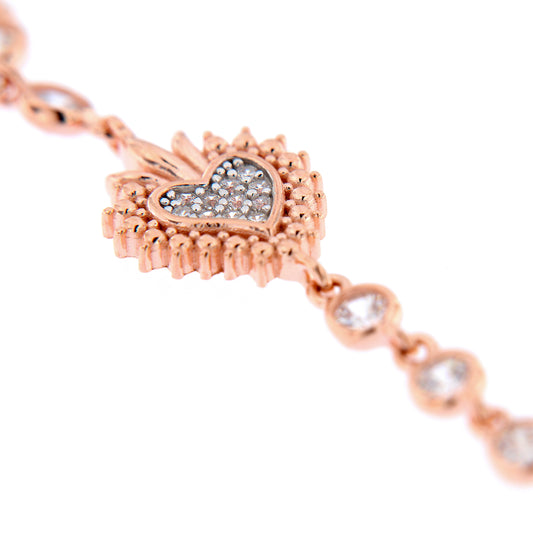 Bracciale Sacrum Cor, Cuore Votivo con zirconi, argento 925 rosè