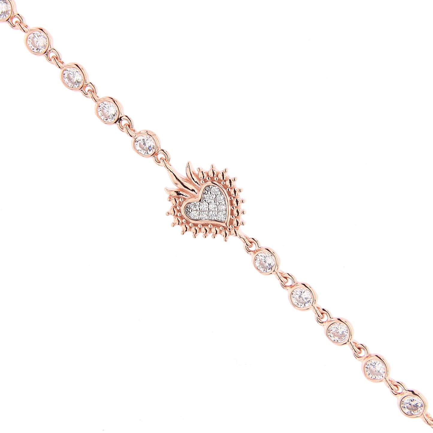 Bracciale Sacrum Cor, Cuore Votivo con zirconi, argento 925 rosè