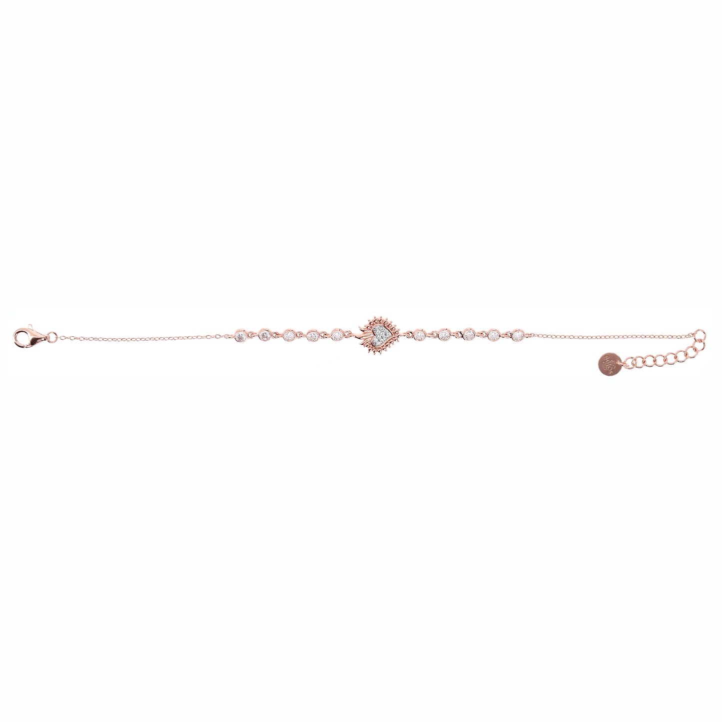 Bracciale Sacrum Cor, Cuore Votivo con zirconi, argento 925 rosè