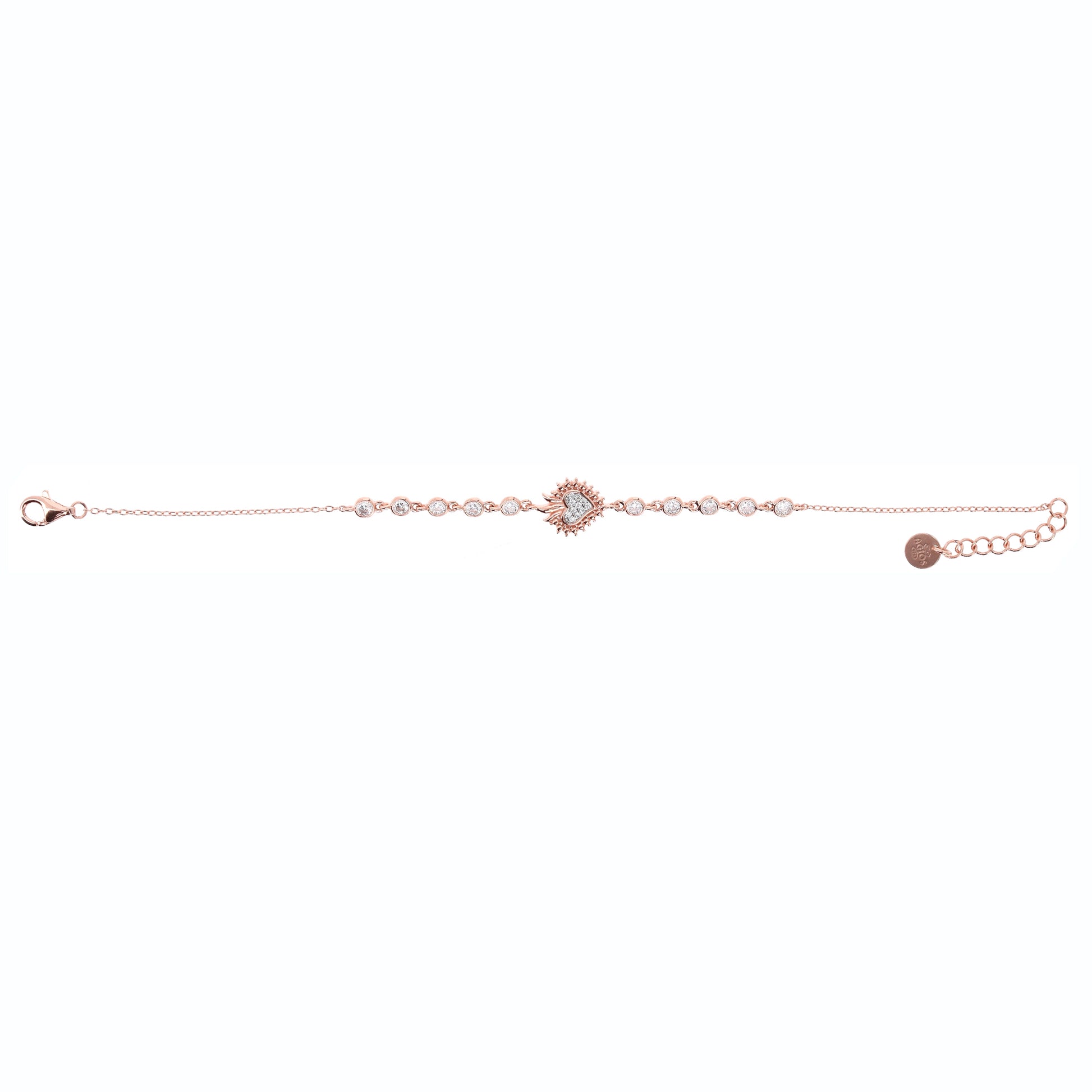 Bracciale Sacrum Cor, Cuore Votivo con zirconi, argento 925 rosè