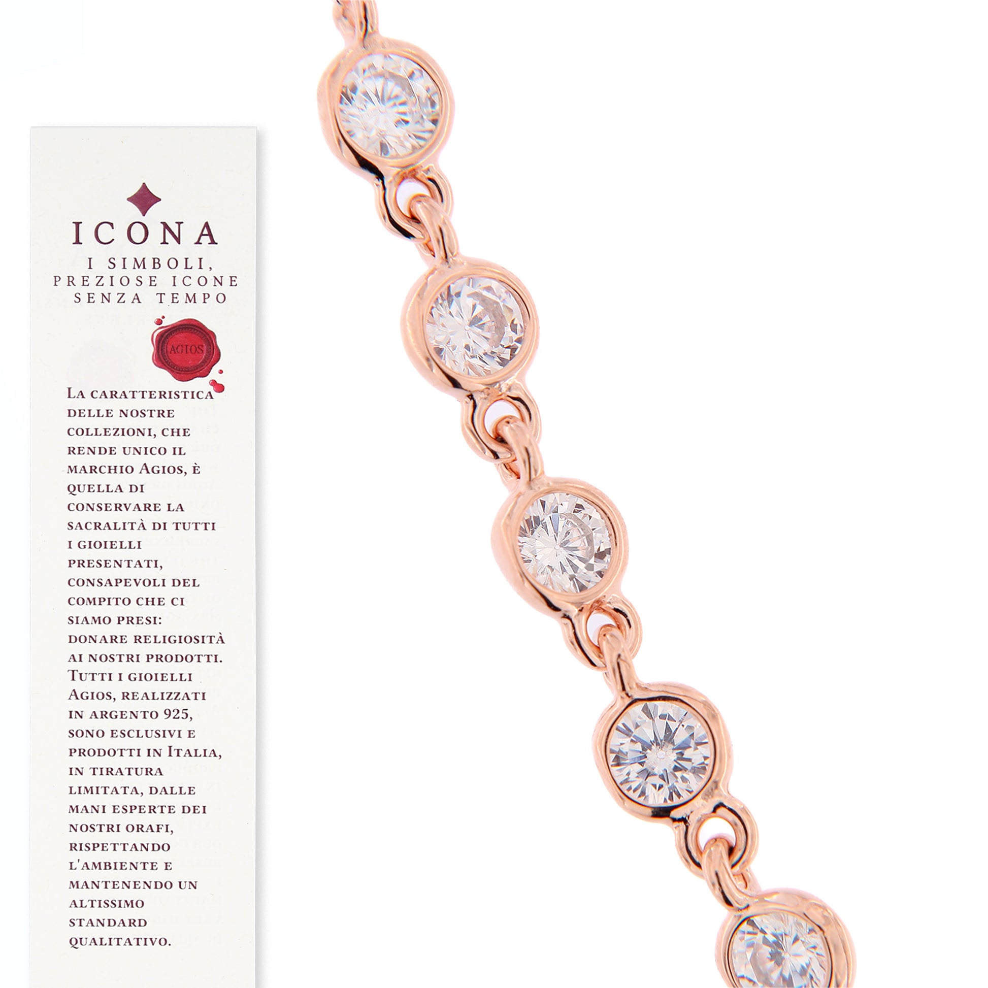 Bracciale Sacrum Cor, Cuore Votivo con zirconi, argento 925 rosè