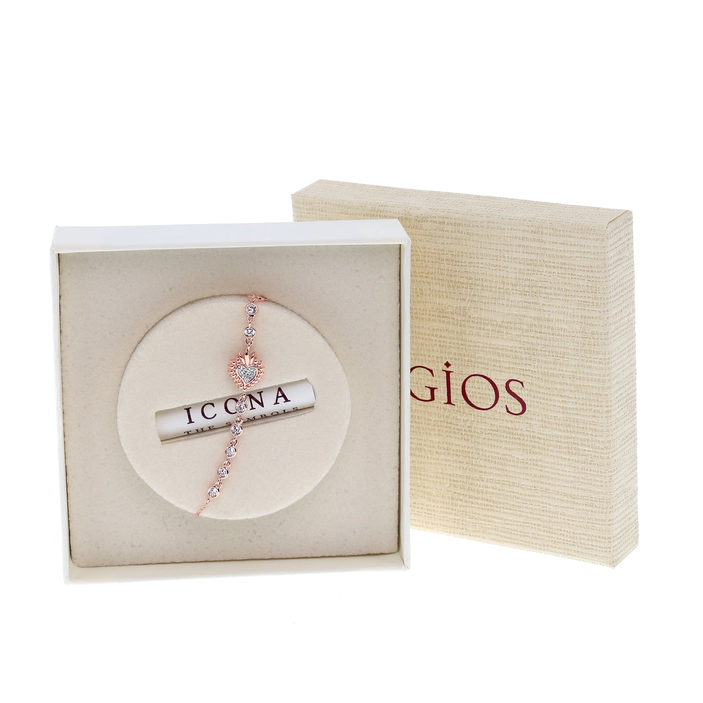 Bracciale Sacrum Cor, Cuore Votivo con zirconi, argento 925 rosè