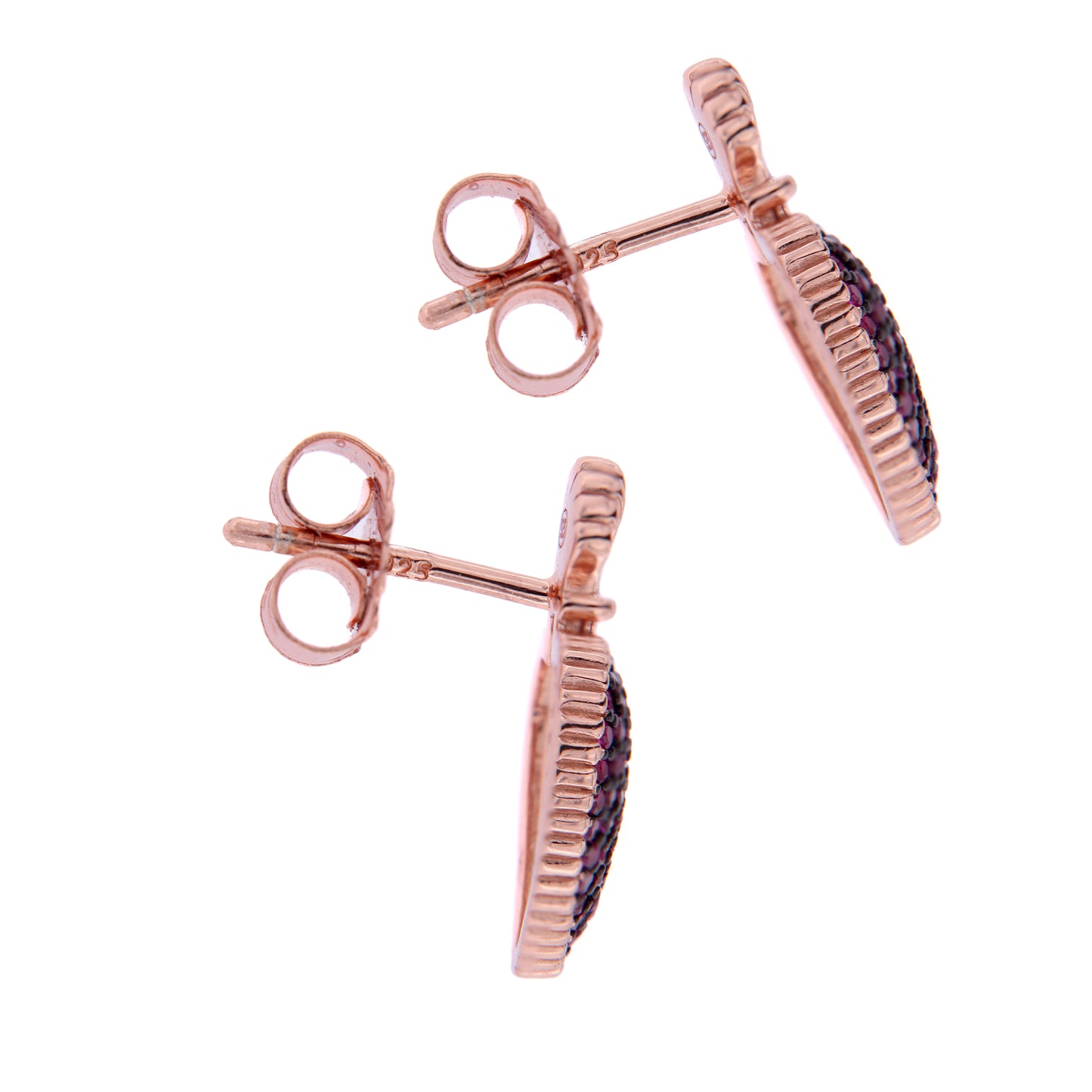 Orecchini Sacrum Cor, Cuore Votivo con zirconi rubini, argento 925 rosè
