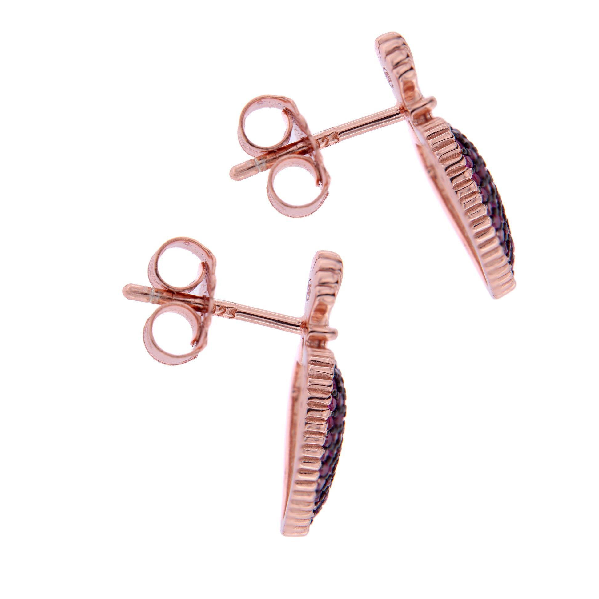 Orecchini Sacrum Cor, Cuore Votivo con zirconi rubini, argento 925 rosè
